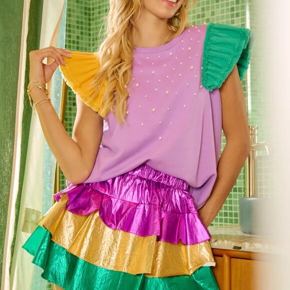 BiBi Mardi Gras Color Block Metallic Tiered Skirt - Picture 12 of 14